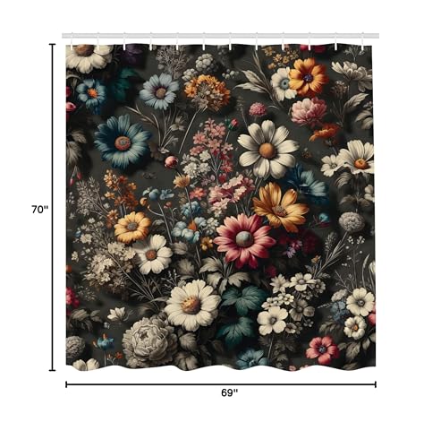 Ambesonne Floral Shower Curtain, Futurist Garden Flowery Atmosphere With Gentle Petals On Greyish Back, Cloth Fabric Bathroom De